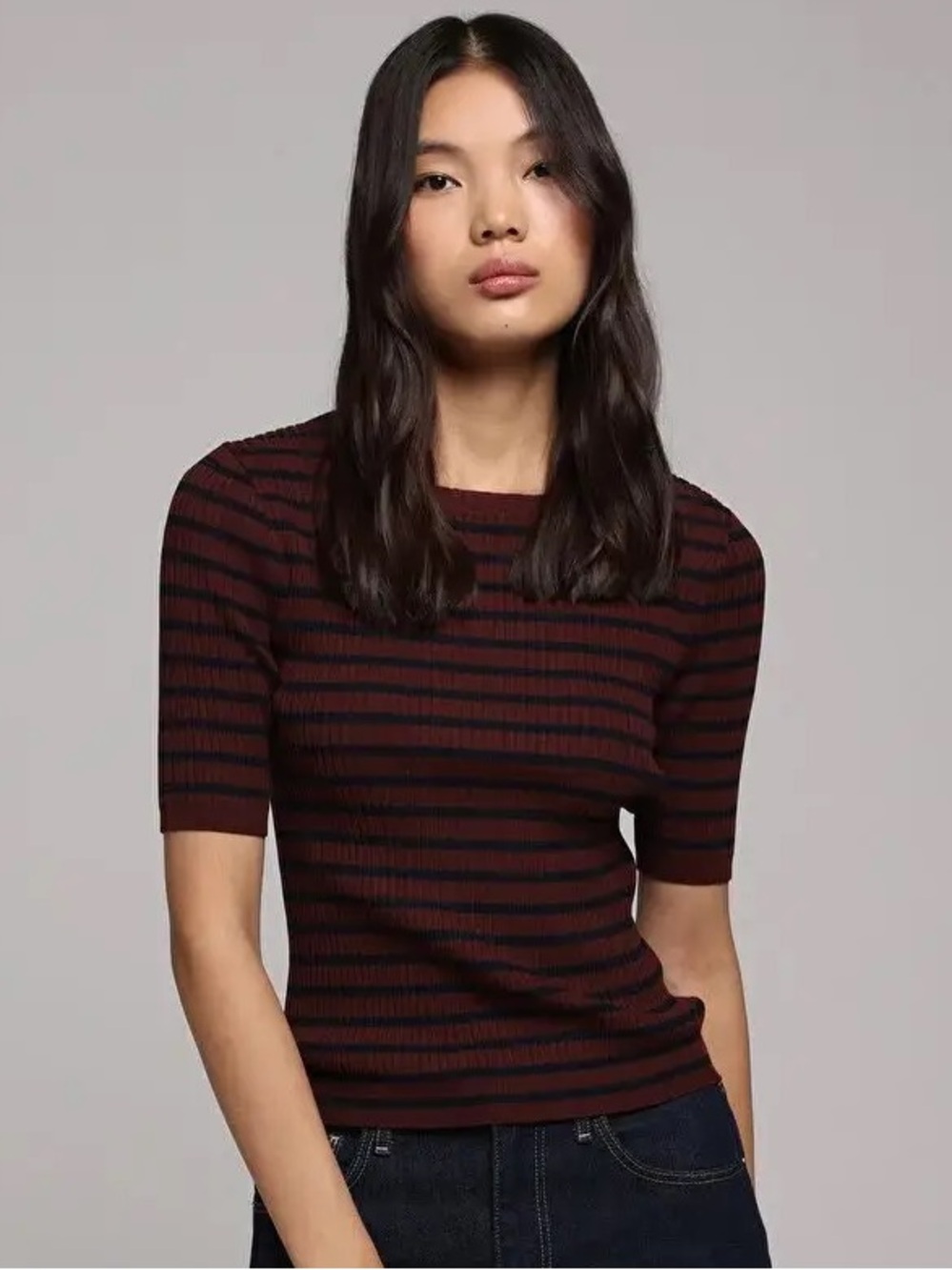 Uniqlo women Striped Crewneck Sweater - Maroon and Navy